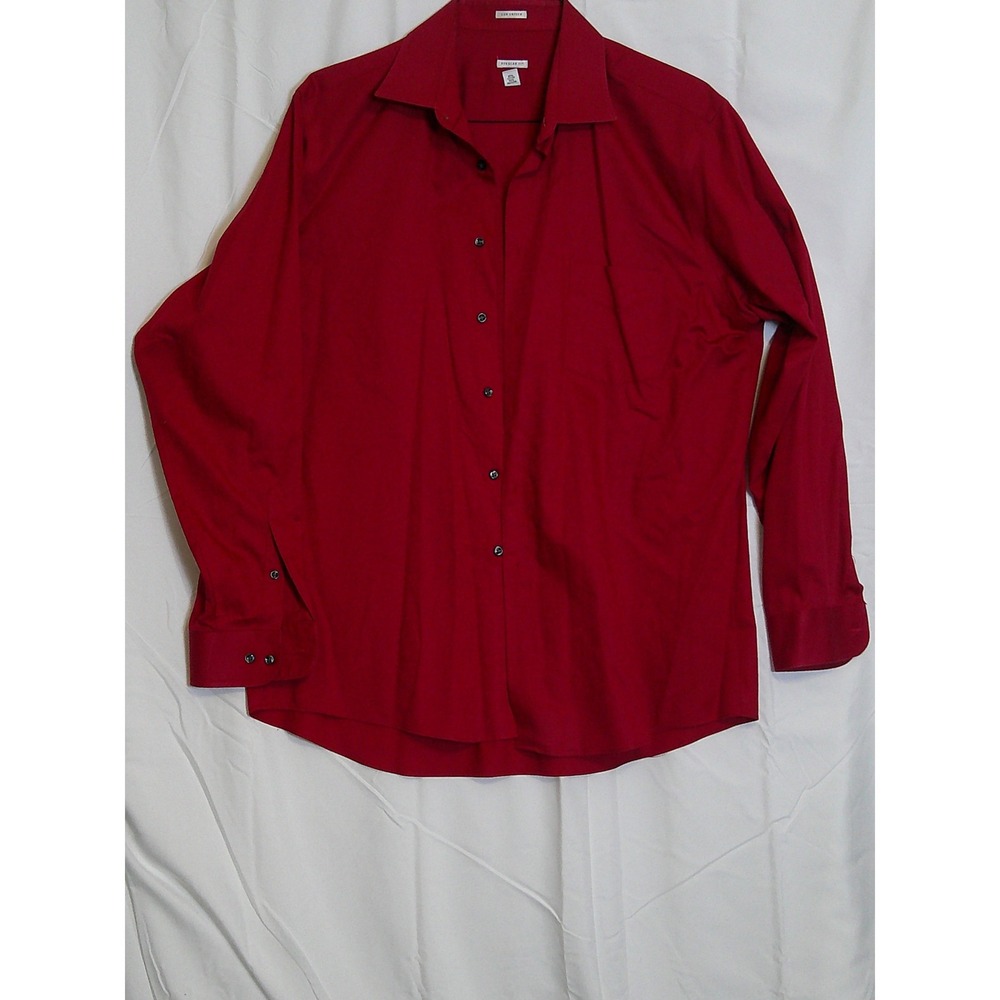Van heusen Lux Sateen Men's Red Button Down Dress‎ Shirt Regular Fit Long Sleeve